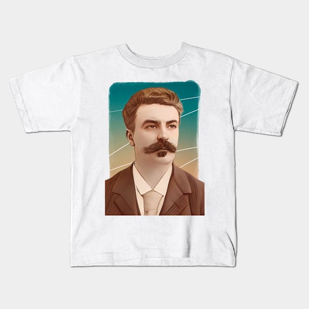 French Author Guy de Maupassant illustration Kids T-Shirt by Litstoy 